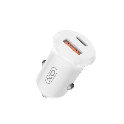XO CC69 PD autós gyorstöltő – 30W, USB-A QC + USB-C PD, fehér