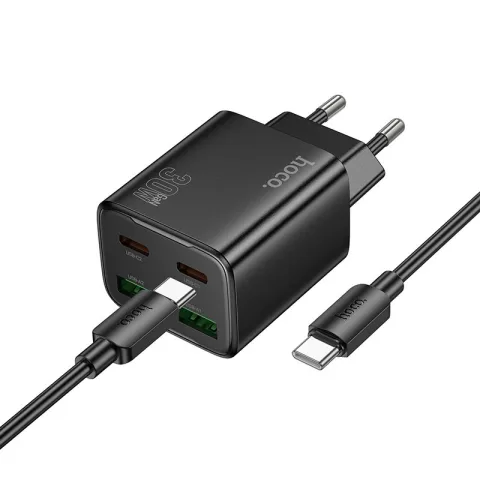 Hoco N56 30W gyorstöltő 4 porttal – 2× USB-C + 2× USB-A, PD, QC3.0, USB-C kábel mellékelve