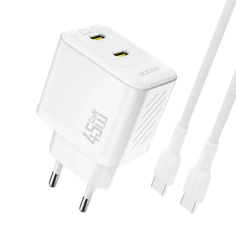 Dudao A28PCEU 45W GaN hálózati gyorstöltő – 2× USB-C, Power Delivery és USB-C kábel